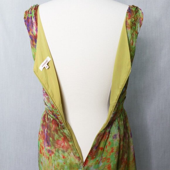 Sundance 100% Silk Fit & Flare Dress Size 10 Green Watercolor Floral Sleeveless - Picture 10 of 16